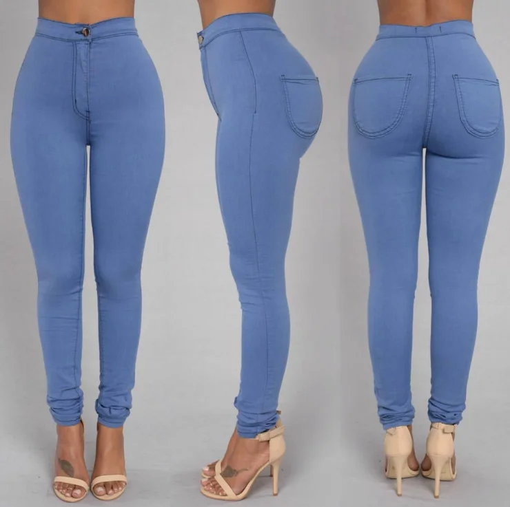 

2021 Custom cheap price mesh lace jeans wholesale ladies white jeans, Blue