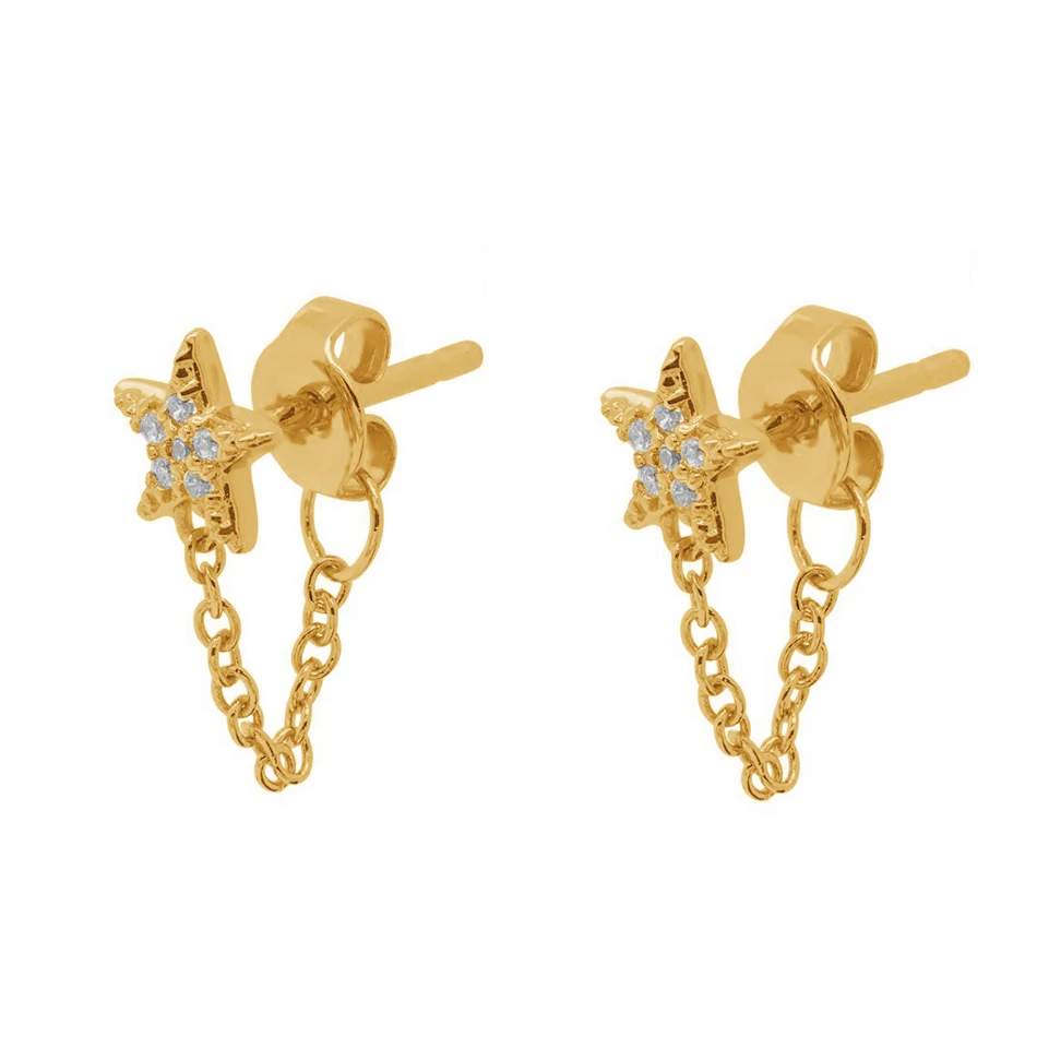 

fashion jewelry wholesale 14k gold plated jewelry 925 sterling silver pave star chain stud earrings for women