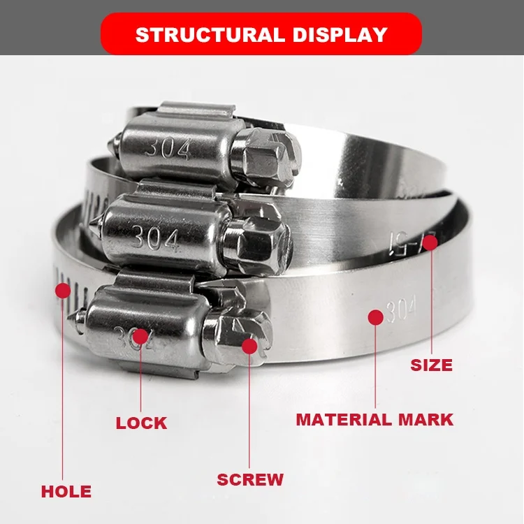 
304 201 stainless steel bolt hose tube pipe clamp clip throat hoop for auto parts 