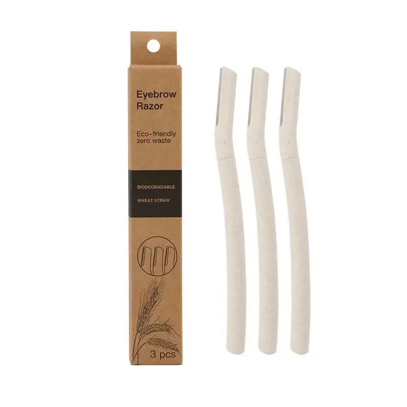 

Biodegradable Material Wheat Straw with stainless steel Blades Face Eyebrow Razor For Lady, Natural