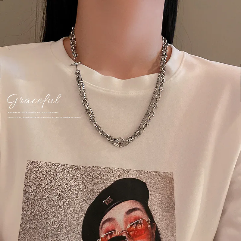 

fashion crystal star chain women's titanium steel necklace