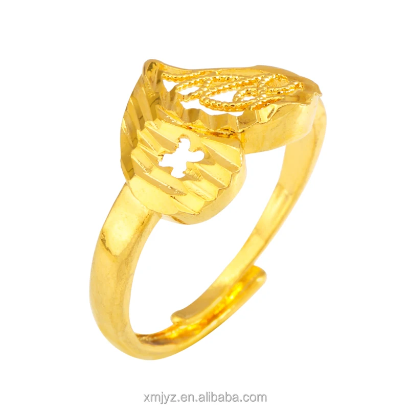 

Cross-Border Brass Gold-Plated Love Heart Hollow Flower Ring Open Ring Niche Ring Jewelry Factory Direct Supply