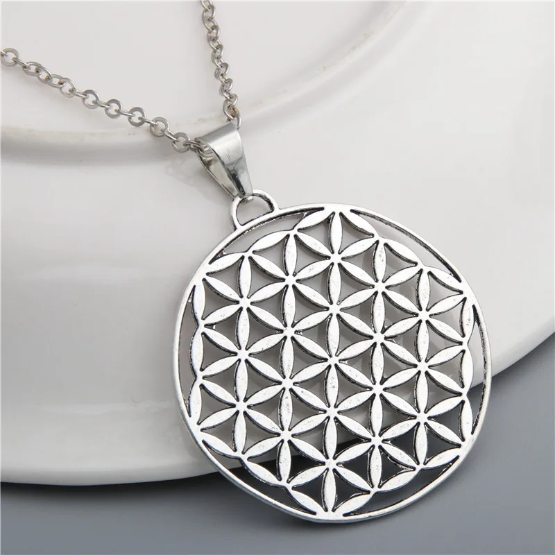 

Flower of Life Buddhist Necklace Long Chain Seed of Life Sacred Geometry Jewelry Fleur De Vie Yoga Namaste Necklace, As picture