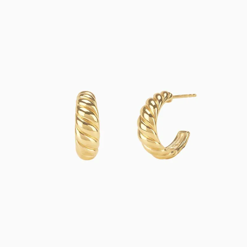 

18K Gold Titanium Steel Croissant Earrings Threaded C-Shaped Chunky Hoop Earrings For Women Girls Party Jewelry 202105