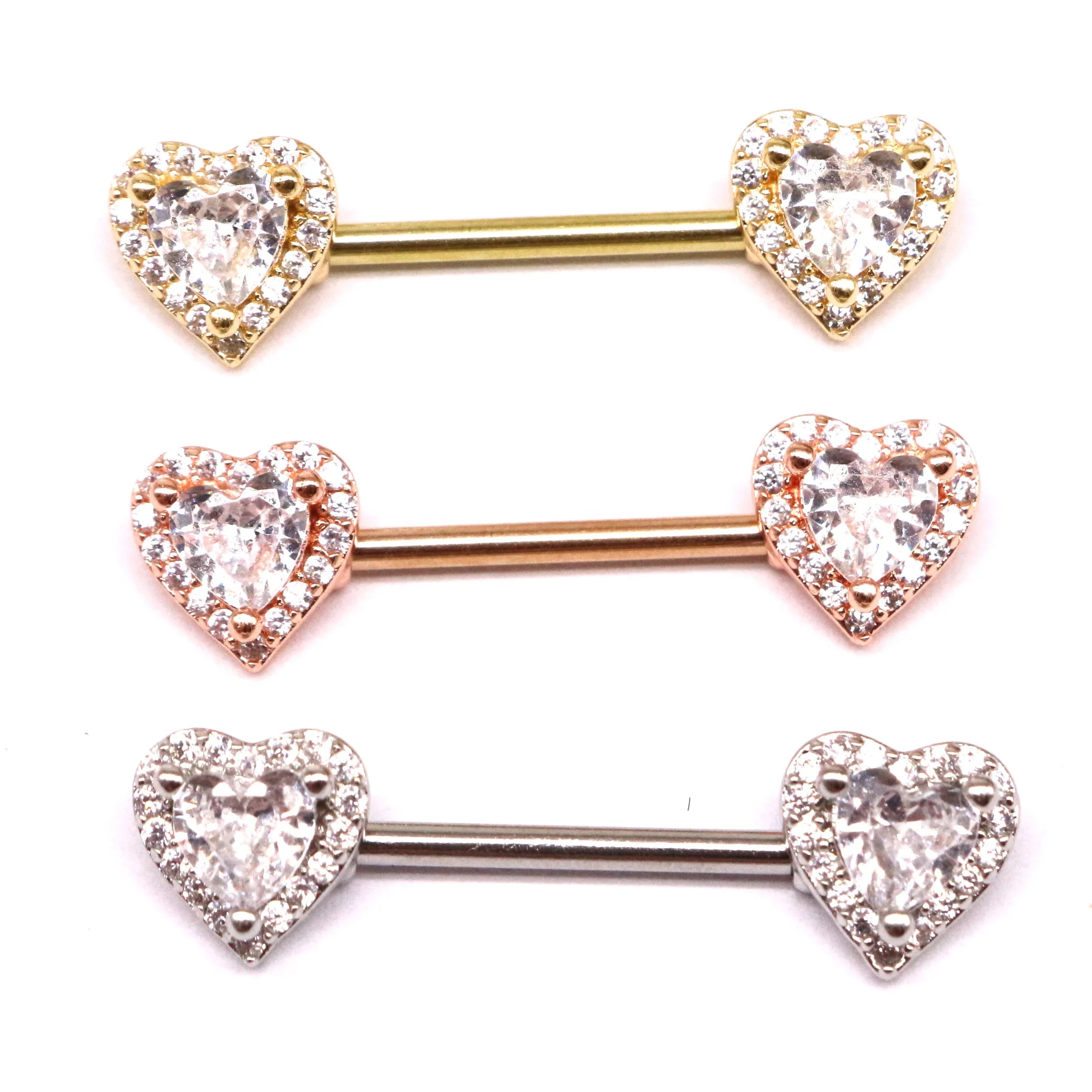 

Gaby stainless steel Clear Rhinestones heart shape nipple ring nipple jewerly, Steel /gold /rosegoldcolor