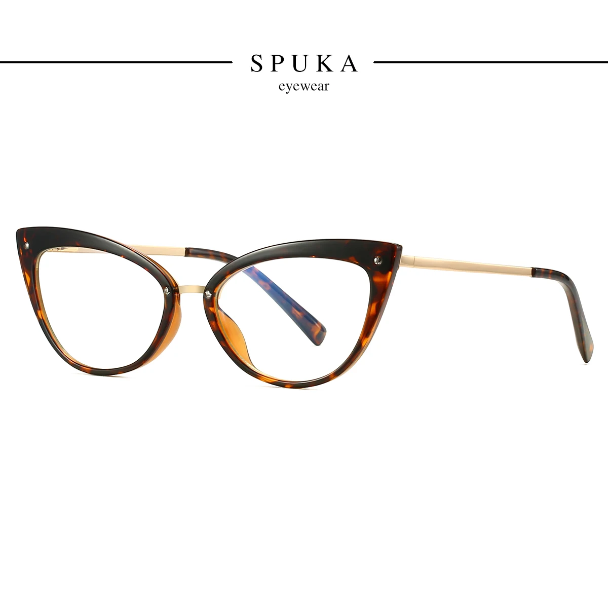 

SPUKA 2070 Rivets Cat Eye Glasses Frame Spring Temple Eyewear Women Fashion Glasses, Photo shows/custom