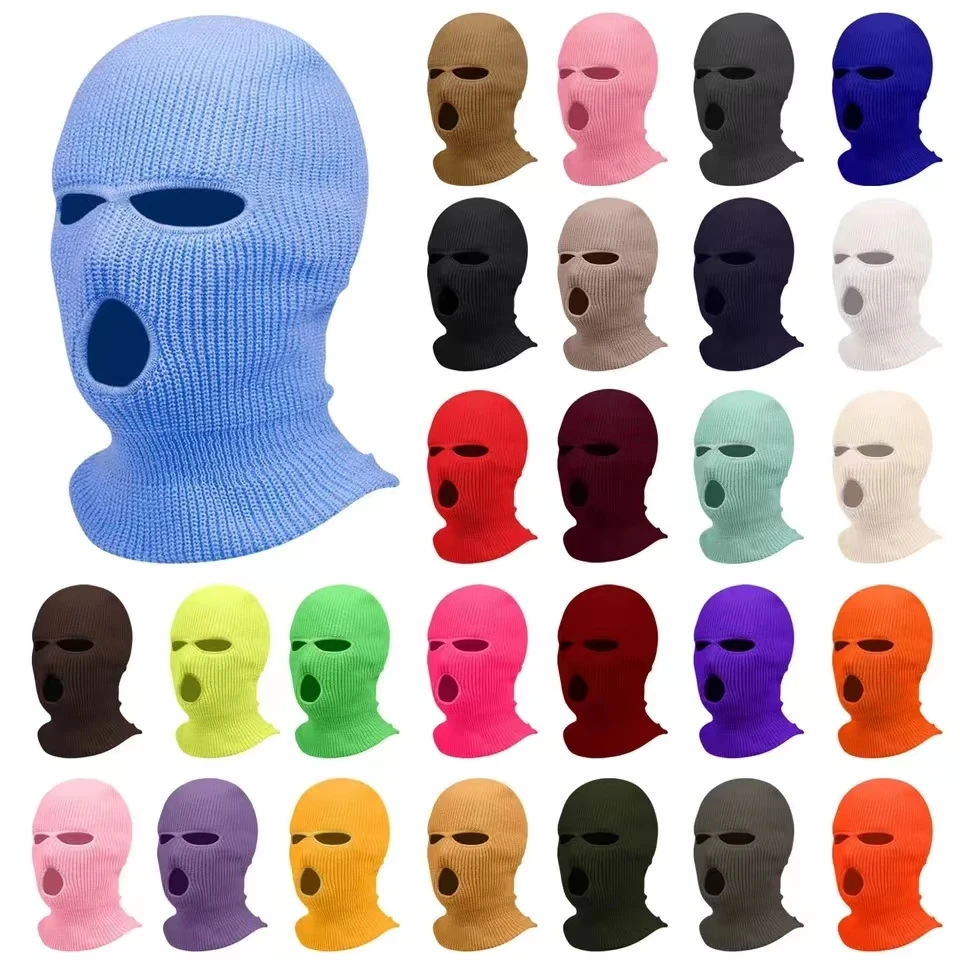 

Winter Windproof Full Face Cover Ski Mask Skimask Custom Logo Men 3 Holes Knitted Ski Maskss Balaclava