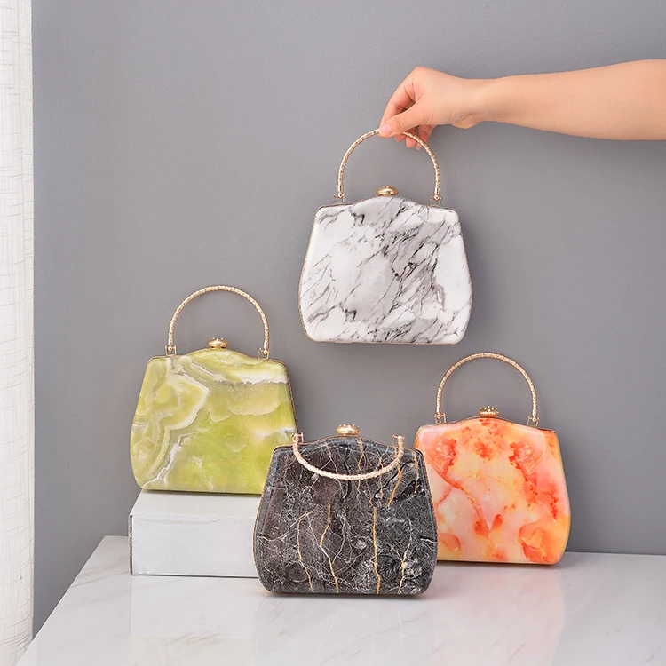 

Fashion metal handle ladies handbag pu marble clutch for party banquet wedding, Multi-colors