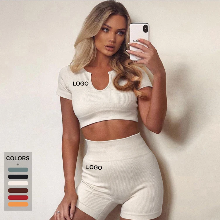 

2021 Gym Wear Sportswear Seamless Yoga Short Activewear Sets Fitness Wear 2 Pieces Yoga Wear Women Workout Set, Can do as your require