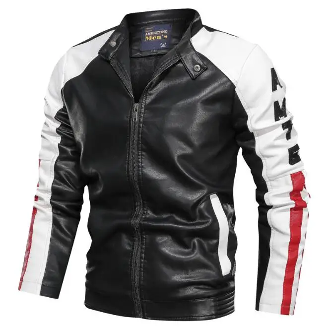 

Slim leather jacket casual leather coat New style stand collar PU leather jacket mixed color with wash for men jacket