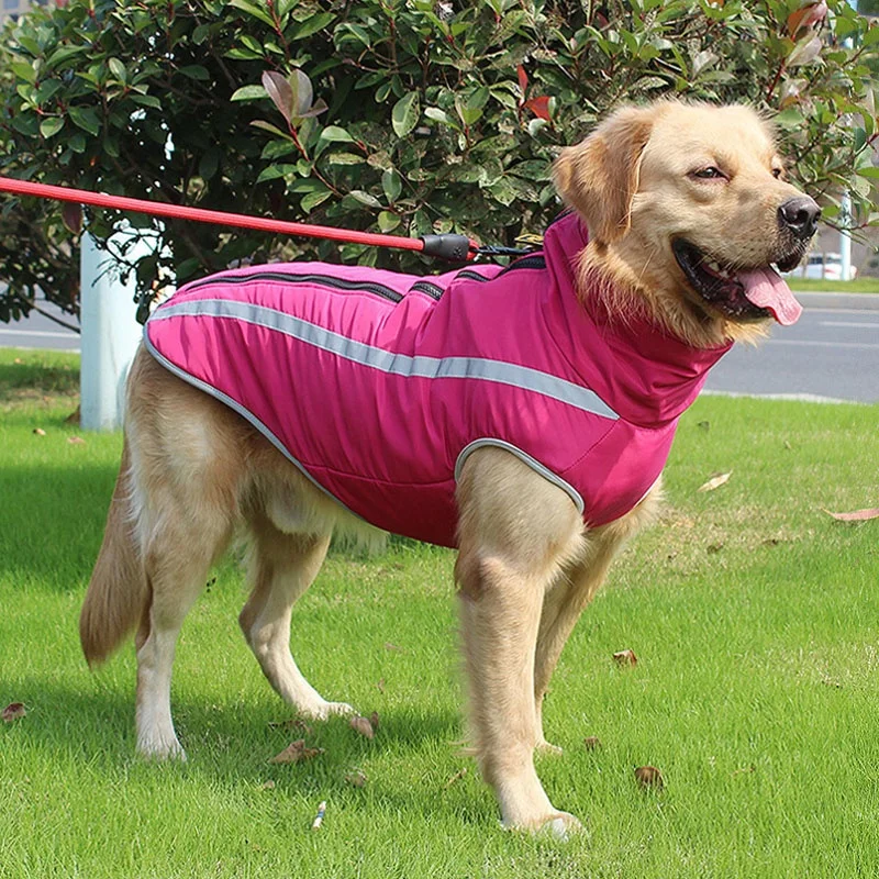 

Rainproof Large Dog Clothes Reflective Comfortable Windproof Padded Warm Coat For Dog Leash Hole Dog Apparel