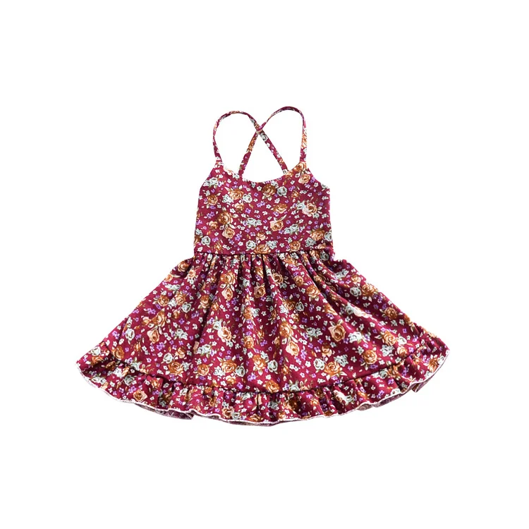 

New Arrival Girls Halter Drawstring Floral Dress Party Halter Backless Cross Strap Dresses