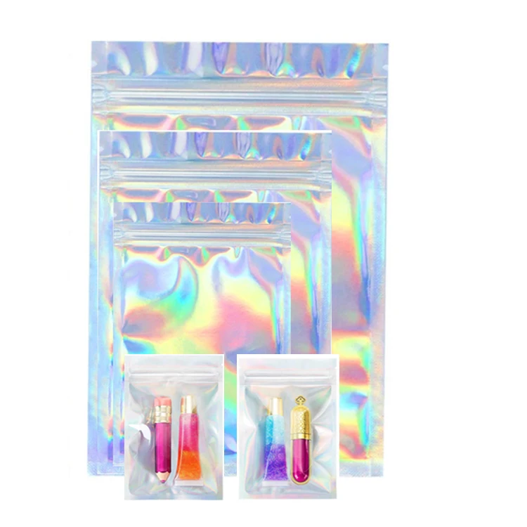 

Waterproof Resealable Holographic Mylar Eyelash Foil Small Ziplock Bags Jewelry Packaging Lip Gloss Bag, Muliti-color