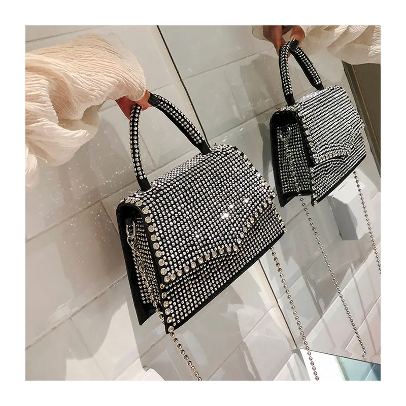 

Luxury Women Rhinestone Handbag Mini Chains Diamond Flap Shoulder bag Trapezoid Ins Sparkling Crossbody Bag Female Tote