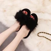 One word fur slippers female winter 2019 new flat bottom sandals casual women's slippers flip flops