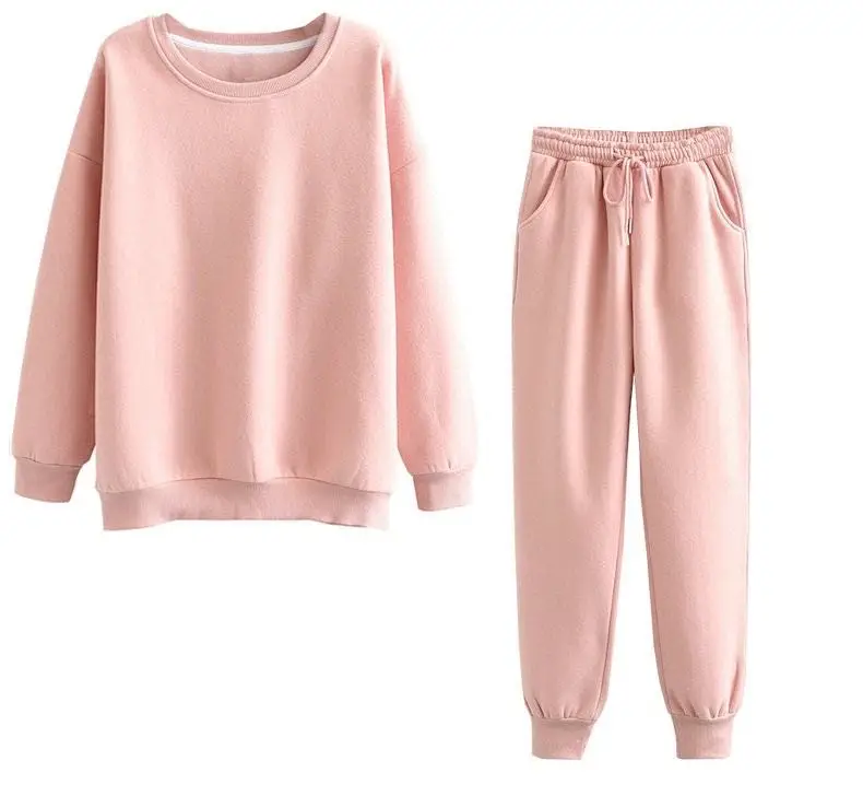 

Casual Two Piece Set Hoodie Solid Color Tops And Long Pants Loose 2 Piece Set Women Fashion Sexy Sport Female Tracksuits