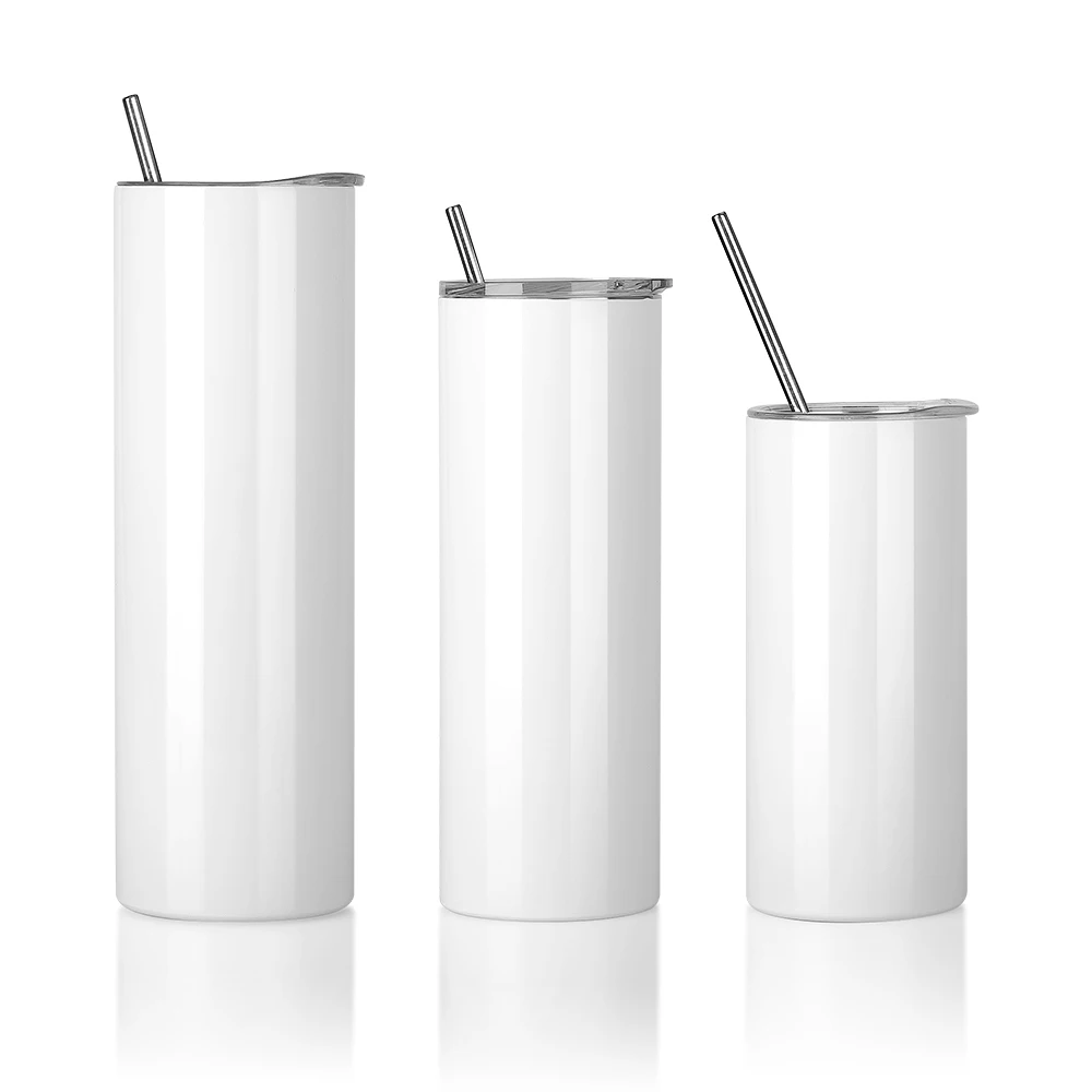 

Sublimation Blanks 20oz White Skinny Straight Double Wall Stainless Steel Insulated Travel Tumbler with Lid and Straw, Customized color