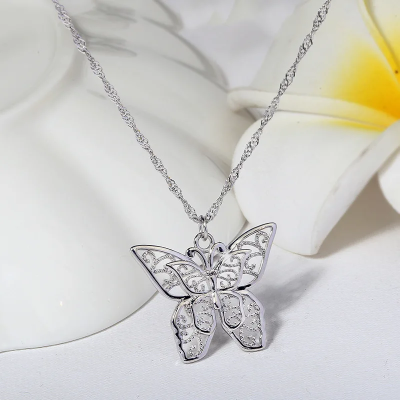 

Manufacturer direct sale KYNL0112 Beautiful Necklaces Platinum Plated Butterfly Shape silver Necklaces For Women