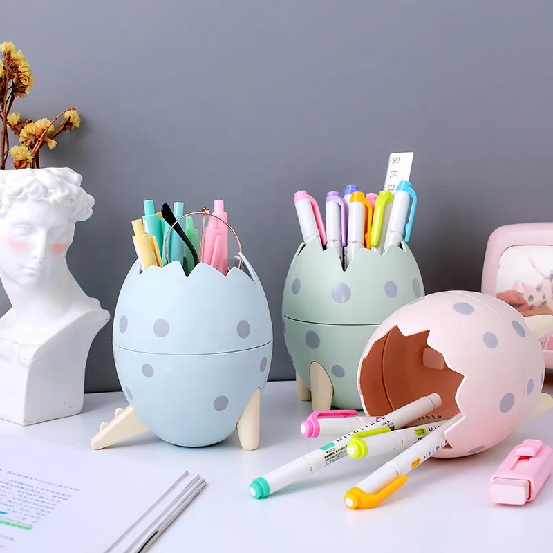 

2023 New office creative dinosaur egg shape PP plastic kawaii pen holder