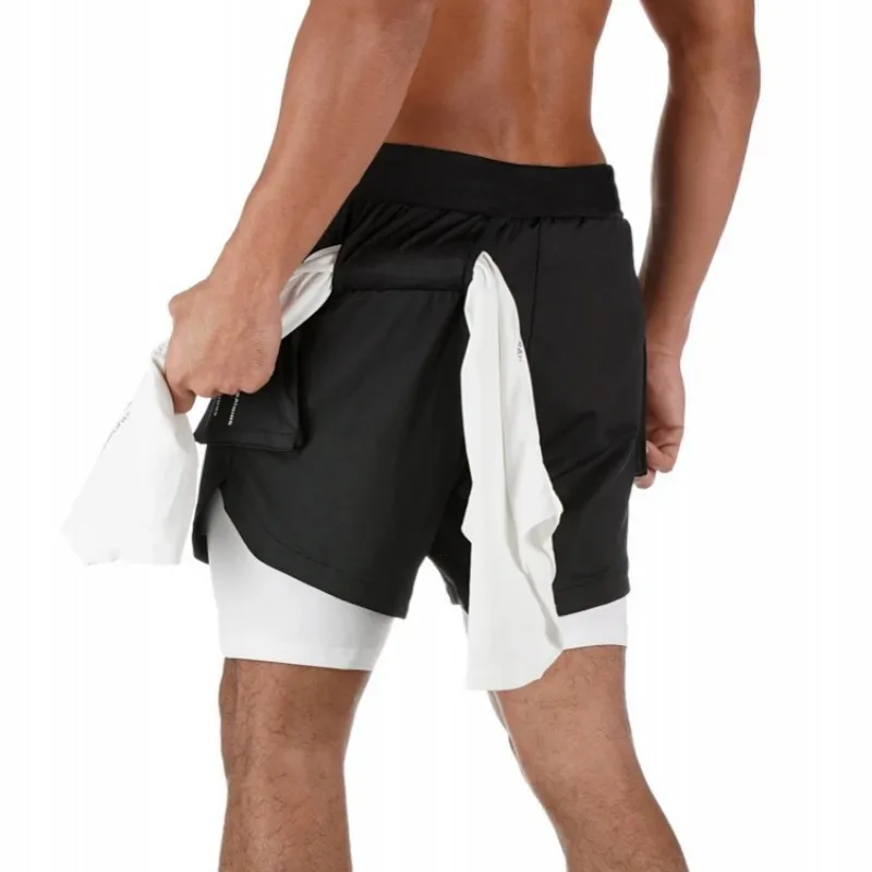 Men's Compression 2-in-1 Gym Training Shorts with Towel Loop & Pockets Quick Dry 