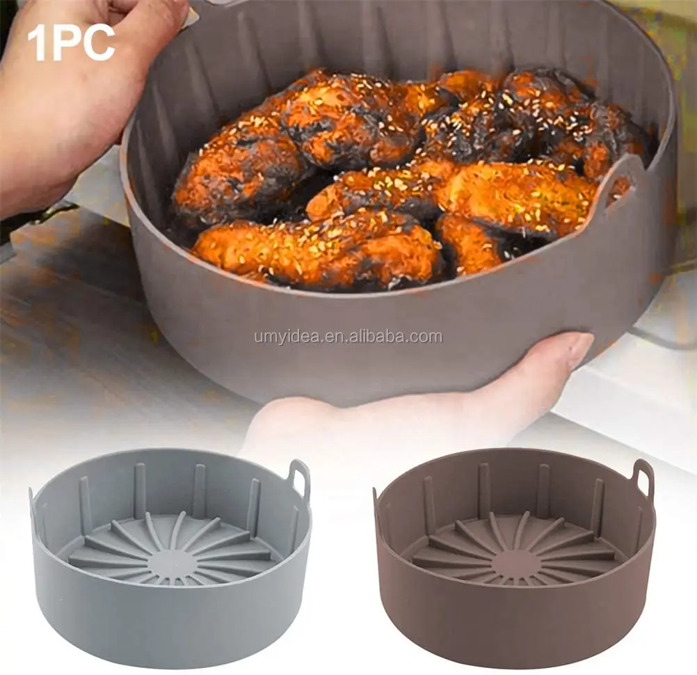 

2020 New Flip Over Clean Drain Grease Healthy Silicone Air Fryer Pot Tray Pan Basket,No More Harsh Cleaning the Air fryer, Orange,grey,white or customize pantone