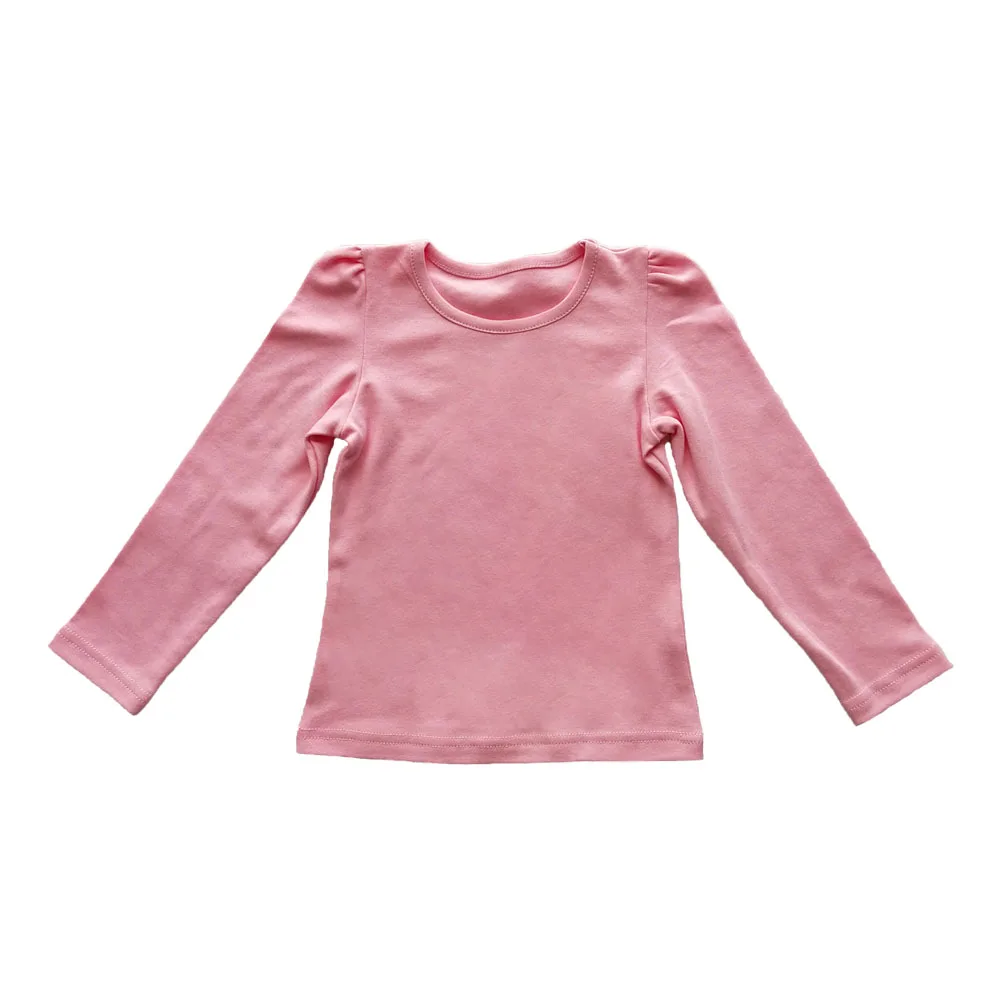 

Bulk wholesale 100% polyester toddler girl long sleeve shirt girls t-shirts puff sleeve, Pink white black grey