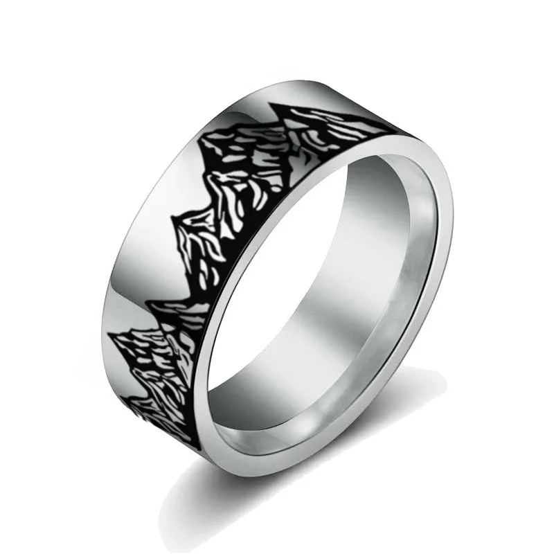

European and American Stainless Steel Ring 8MM Men's Ring Mountain Ring Jewelry