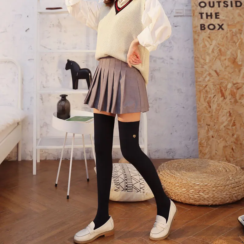 

Embroidery badge women over knee thigh high socks, Colorful