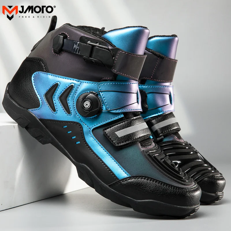 

Newest Profession Motorcycle Boots Ankle For Men Motocross Racing Short Boots Anti Fall Off Road Motorcycle Shoes, Green blue black