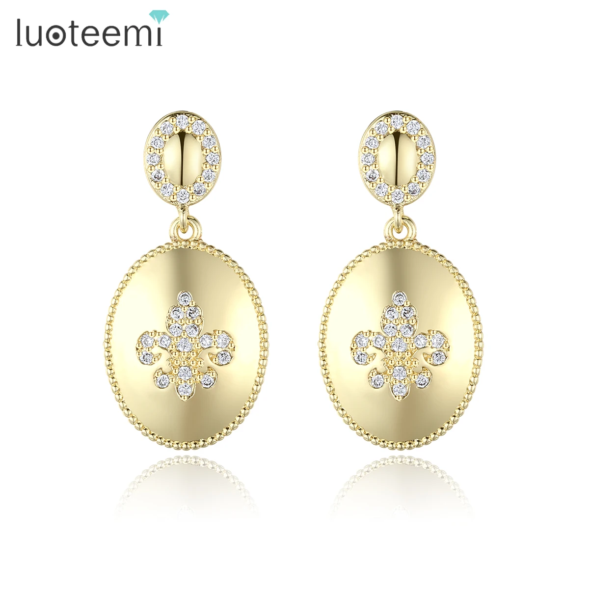 

LUOTEEMI Hiphop Jewelry 18K Real Gold Plated Earrings Diamond Zirconia Geometric Gold Oval Earrings For Women Men