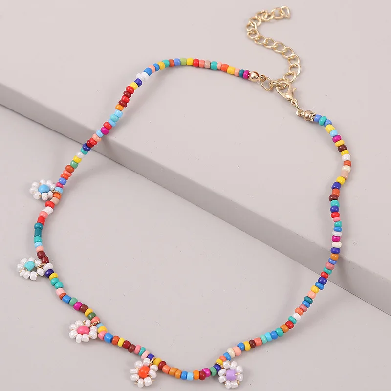 

NUORO Y2k Style Indie Kidcore Braided Multicolor Blooms Sunflower Acrylic Collar Chain Charm Daisy Flower Resin Beaded Necklace