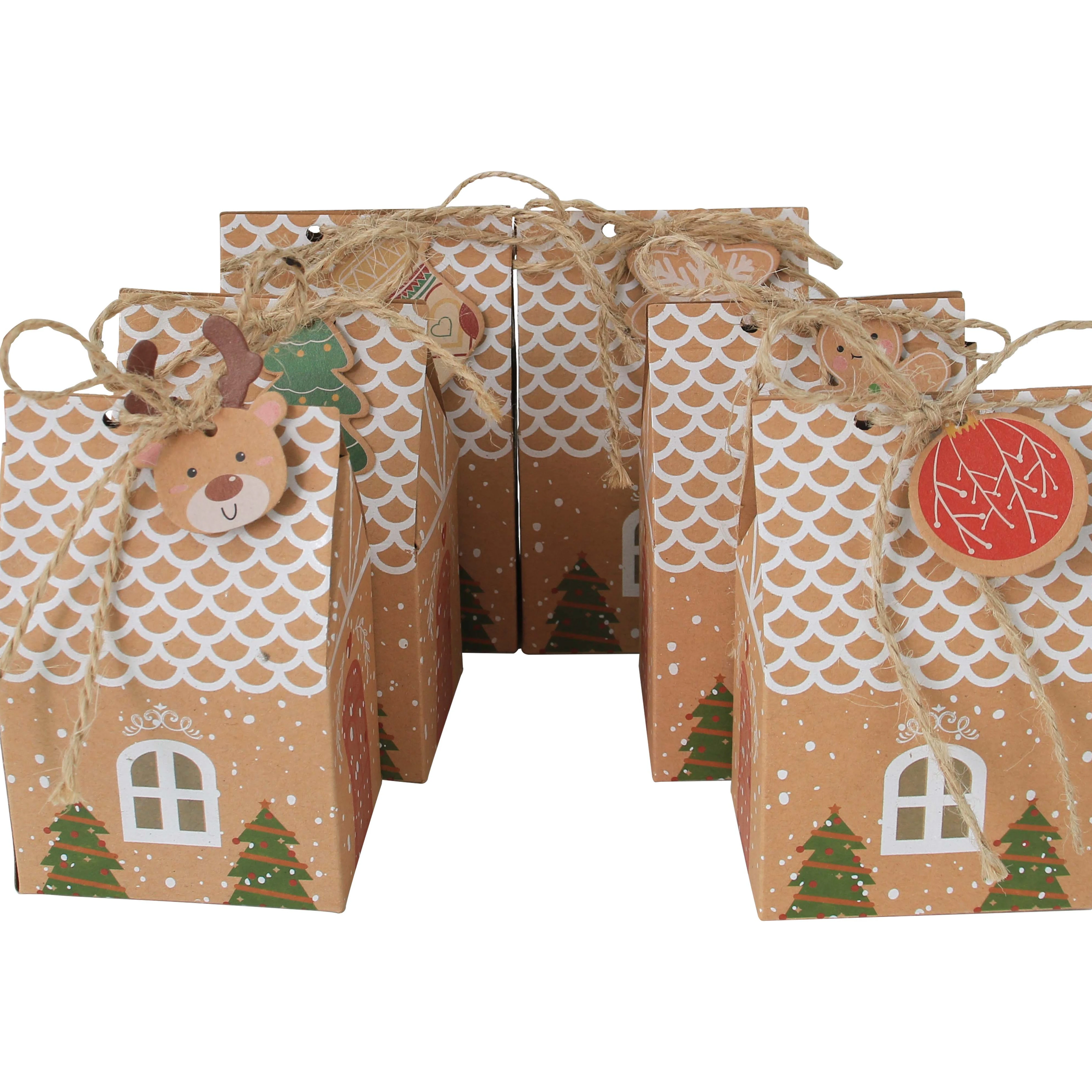 

Classic hotly sold house shape kraft paper small gift christmas candy box party supplies with string and tag