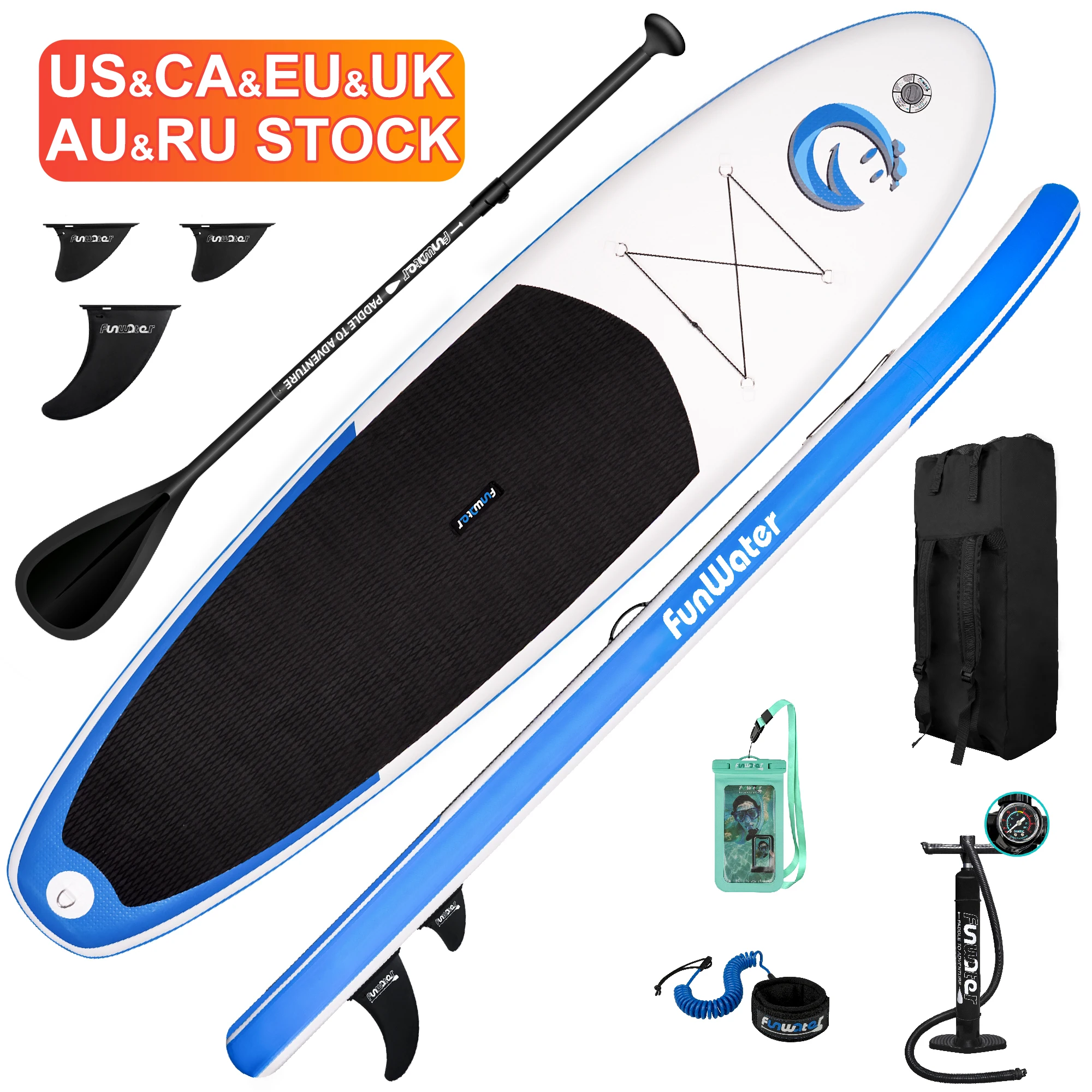 

FUNWATER Dropshipping OEM 11' blue Inflatable Stand Up Paddle Surf Board SUP PaddleBoarding wholesale wakeboard water sports