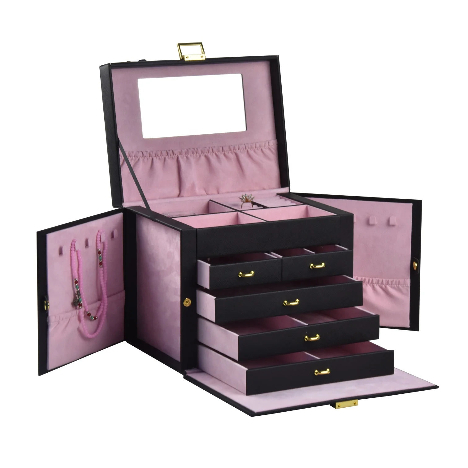 

High quality luxury wholesale cardboard jewelry boxes travel case mirror jewelry organizer for women jewelry box