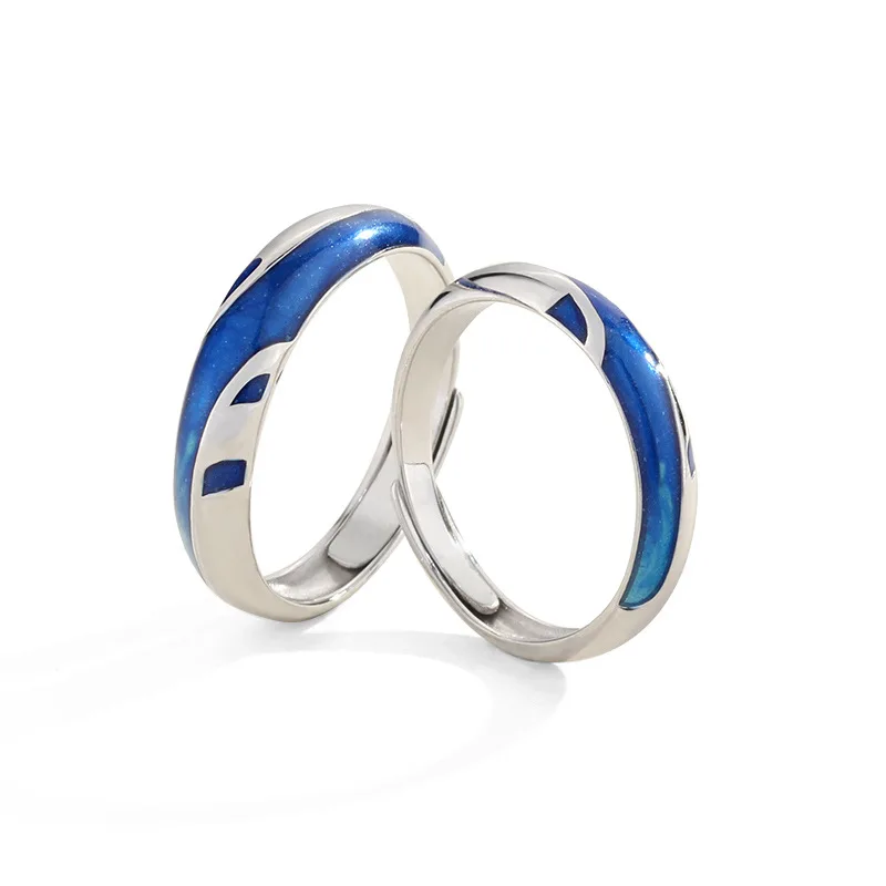 

925 Sterling Silver Hand Painted Enamel Adjustable Rings For Lovers' Elegant Women Men Friendship Couple Custom Ring Jewelry, Picture