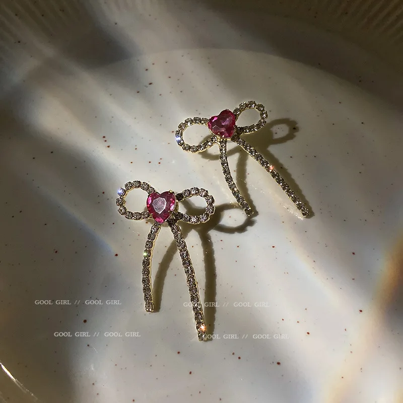 

trendy wholesale bowknot red crystal female fashion earrings