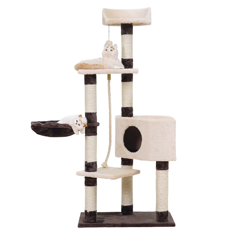 

Happy Pet Luxury Large High Tall Cat Scratcher Post Wall Tree Box House Tower Condo, Brown+beige