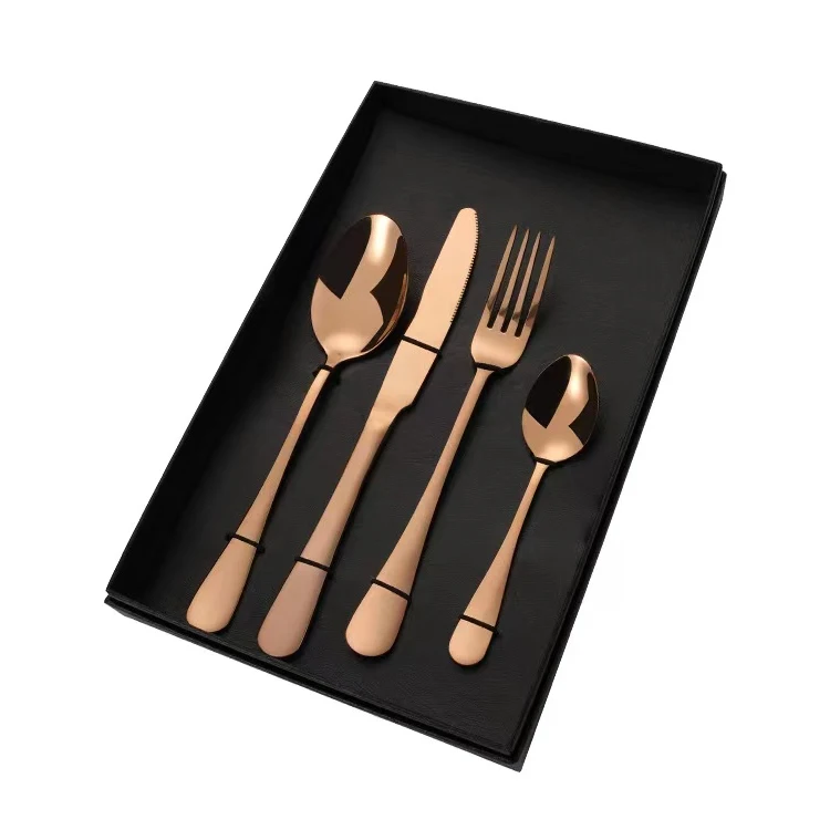 

4pcs Rose Gold Flatware Set Mirror Polished Stainless Steel Kitchen Knife Fork Spoon Silverware Set Cutlery for Wedding Party