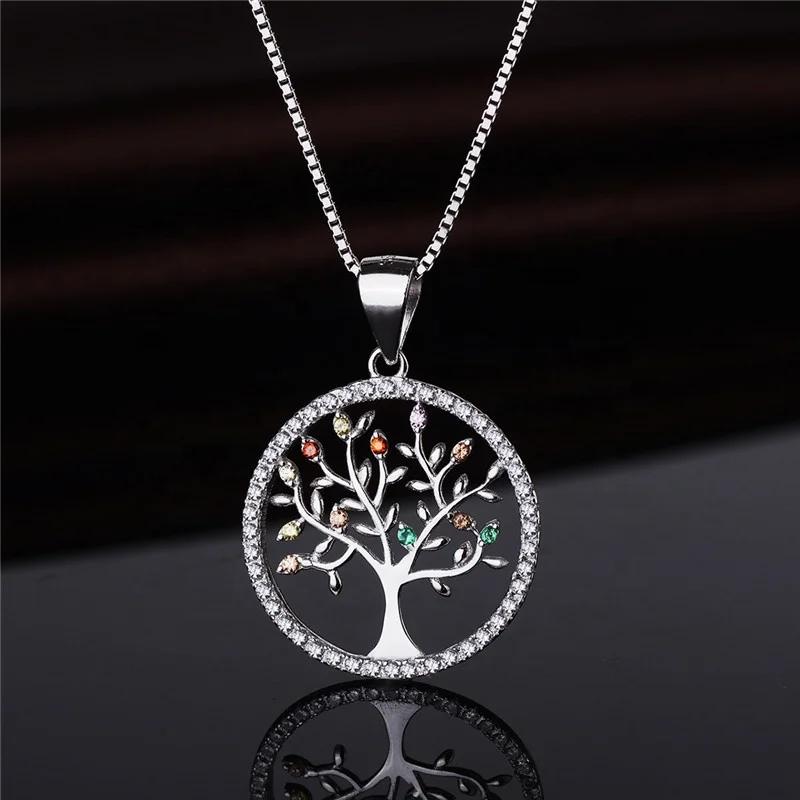 

Fine Wholesale Jewelry Solid 925 Silver CZ Round Shape Christmas Tree Pendant Necklace