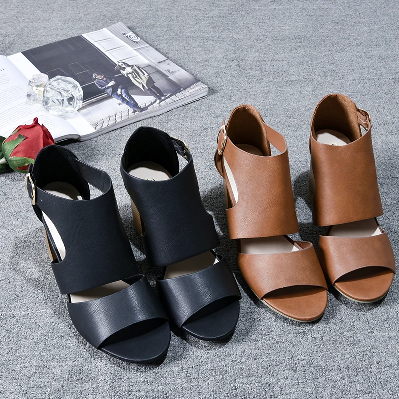 

2021new pattern5cm Low Heel Brown wholesale sandals shoes women summer