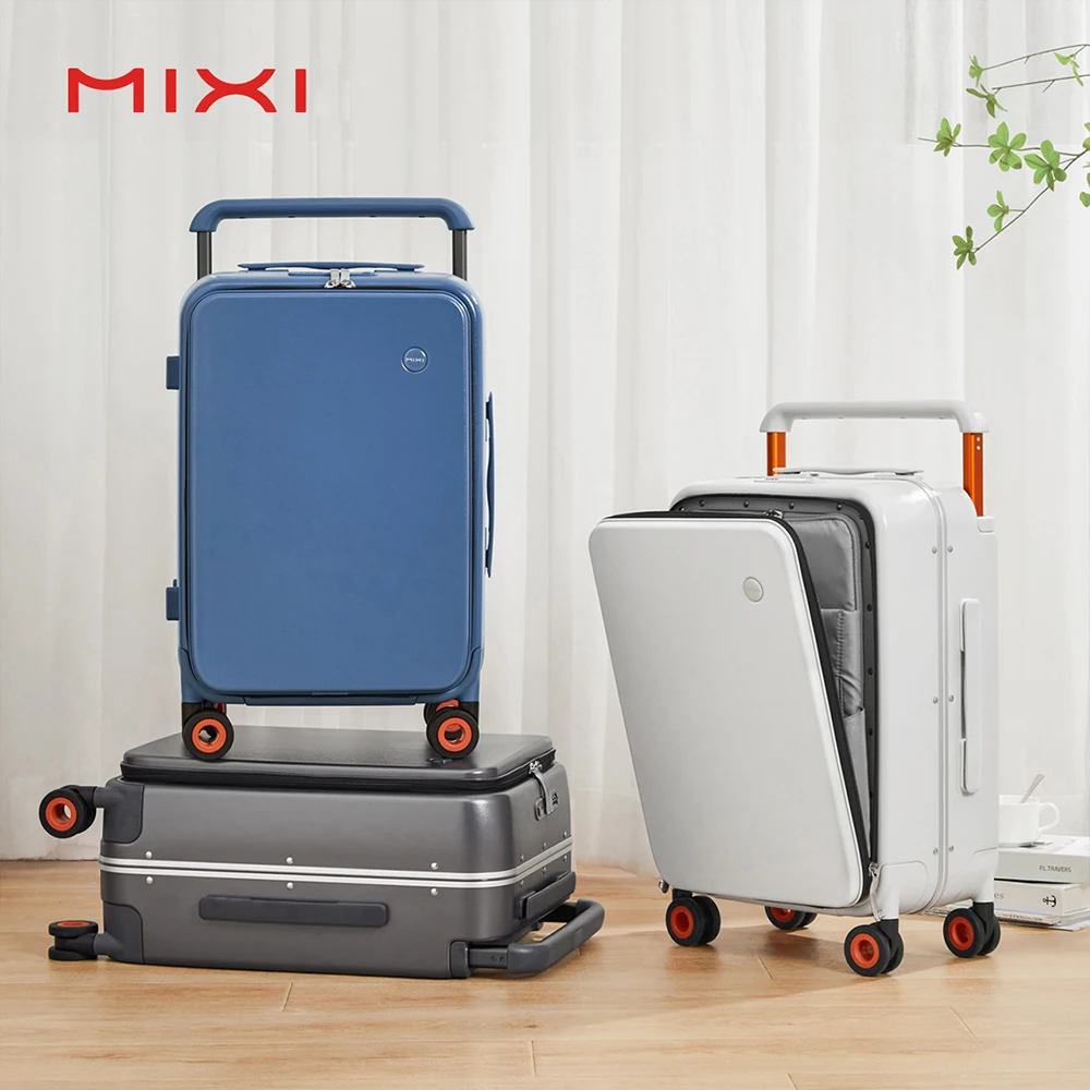 

Mixi luxury aluminum silent wheel wide trolley suitcase business carry on travel front open set multi-functional luggage, Customized