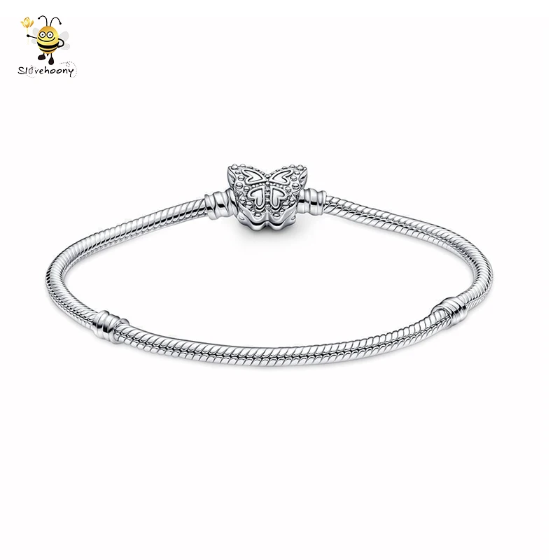 

925 Sterling Silver Jewelry Vintage Brazalete Joyera Fina Fashion Moments Women Butterfly Snake Chain Wristband Bracelets