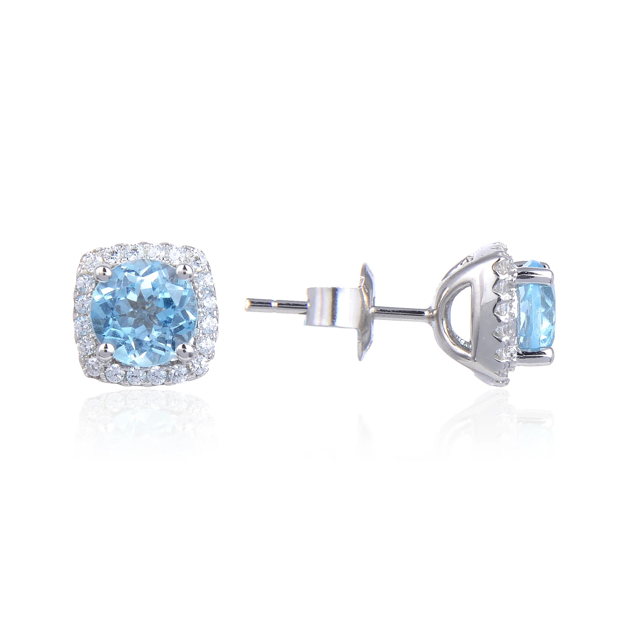 

Abiding Jewelry Custom Earrings Sterling 925 Silver Natural Sky Blue Topaz Earrings Trendy Women Stud Earrings
