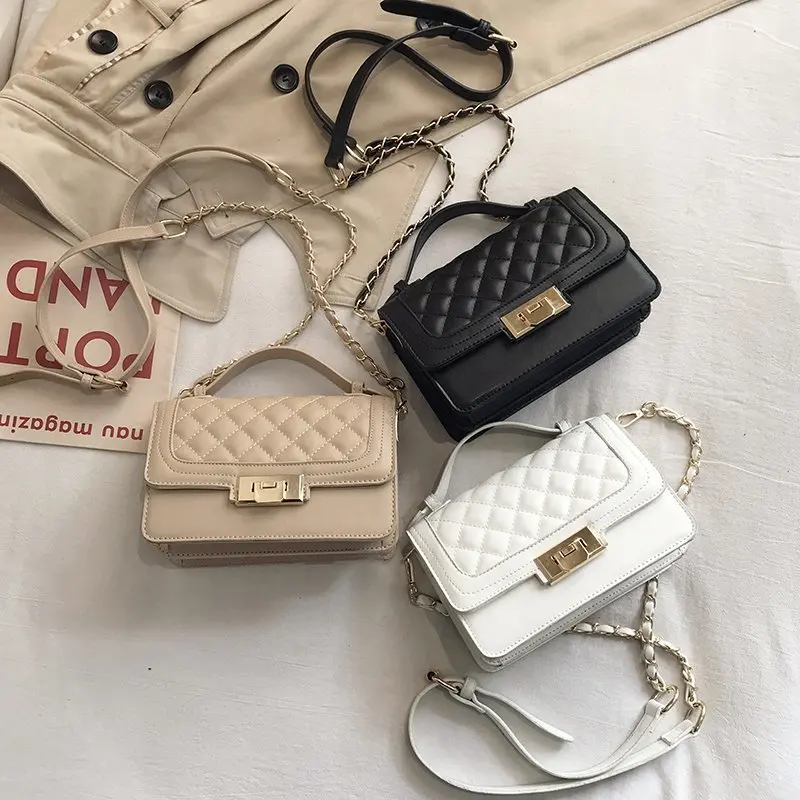 

2020 brand design lady pu leather grid surface chain crossbody bag handbags for women, 3colors
