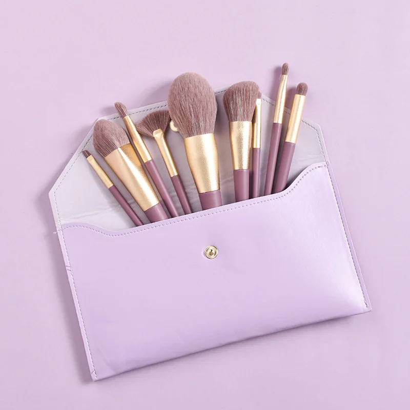 

Cheap Price 9pcs Full Set Soft Eyeshadow Foundation Blush Travel Makeup Brushes Beginner Full Brush Kit, Purple