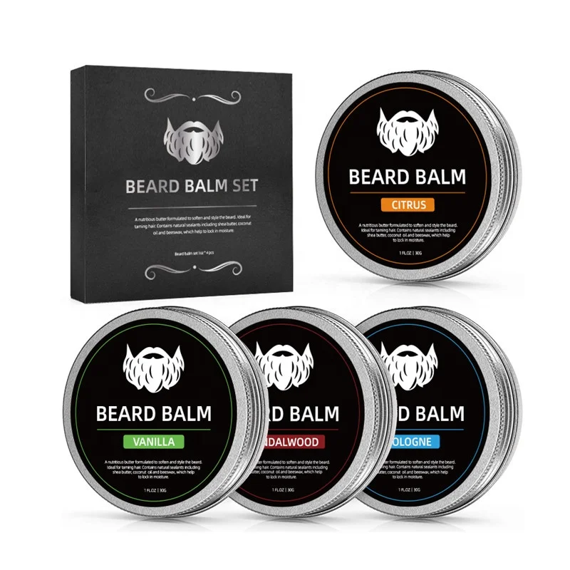 

4 Pack 4 in 1 Wholesale Beard Balm Set Kit Manufacturer Organic Private Label Beard Balm