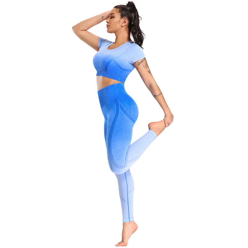 

Lightweight Yoga Wear Suit Ladies Gradient Tight Fitness Sports Suit Women's Clothing Seamless Yoga Set, Customized colors