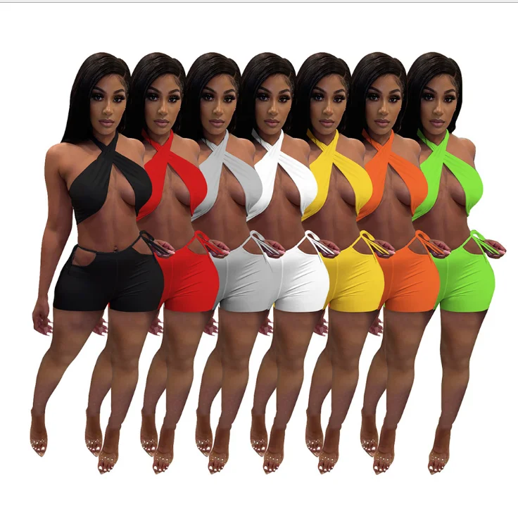 

2021 new OEM women 2 piece set clothing Woman Biker Ladies Short Two Piece Set Outfit jogger sexy 2 piece set women