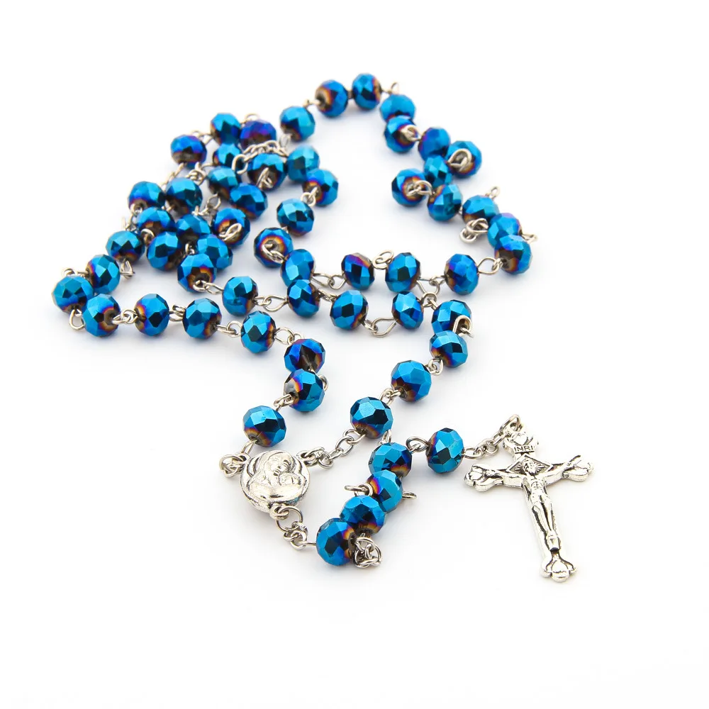 

Crystal Rosary Necklace Mini Pendants for Necklace Cross Catholicism Prayer Beads Crosses Jewerly Necklace for Church, More