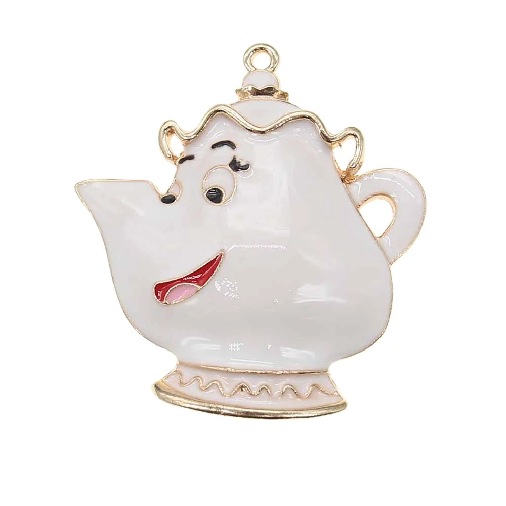 

New design custom milk white enamel gold plated teapot charms for diy bracelet pendant